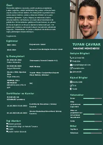 Makine Mühendisi Cv Örnekleri cv indir